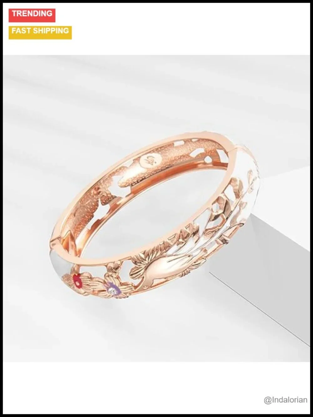 Enamel Crystal Hinge Cuff Bangle Bracelet Hollowed Bird Jewelry